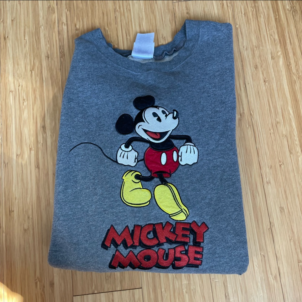 The Disney Store Mickey Mouse Embroidered Crewneck Gray Pullover Sweater XXL